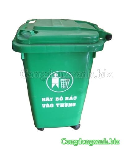 thùng rác nhựa có bánh xe dùng đựng rác tại trường học